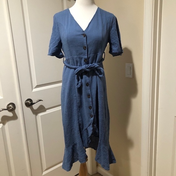 Umgee Blue Button Down Dress - Picture 1 of 10